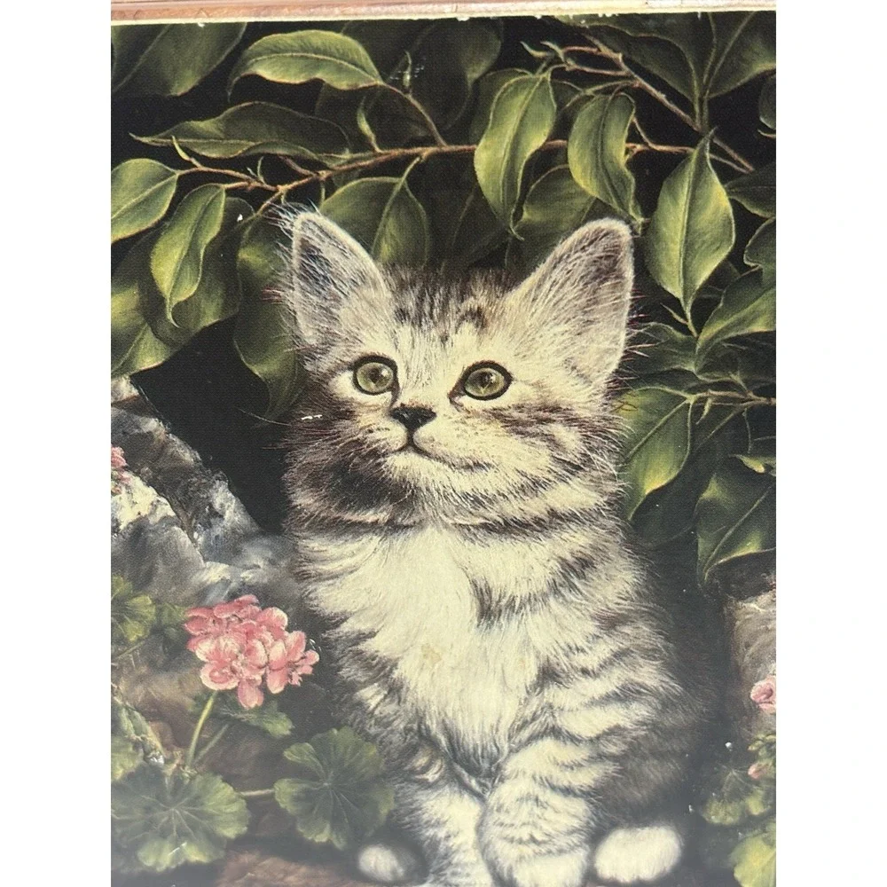 Cat kitty kitten keepsake jewerly trinket box cedar wood vintage‎